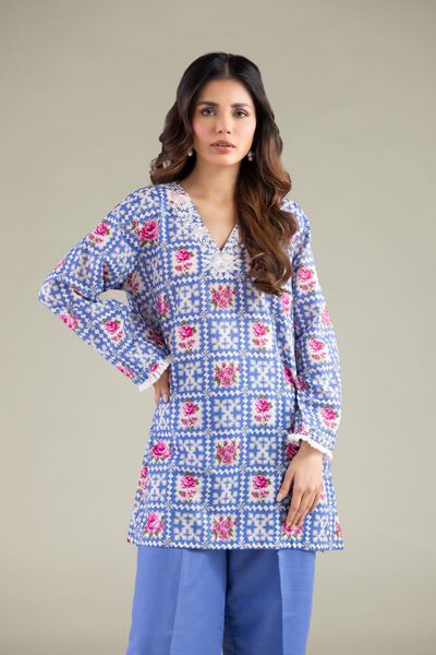 Embroidered | Textured Cotton | Geometric V-Neck Kurta | AED 100.00