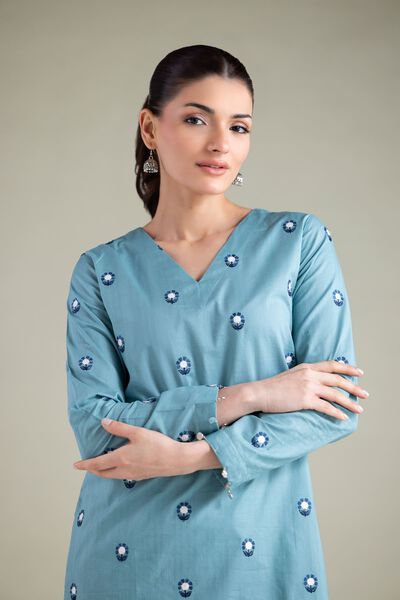 Embroidered | Cotton Dobby | Longline V-Neck Kurta | AED 78.00
