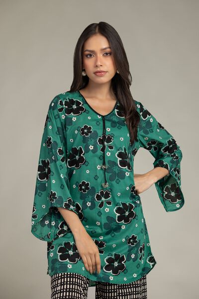 Printed | Cambric | Floral Green Kurta | AED 150.00