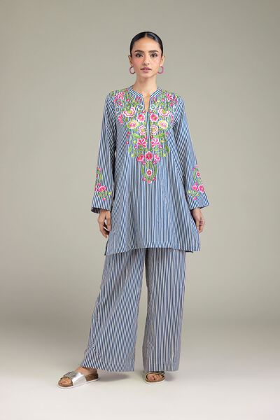 Embroidered | Cambric | Blue Cambric Pants | AED 80.00