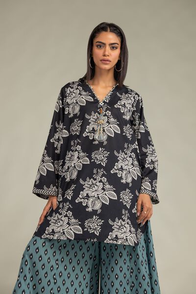 Printed | Cambric | Black Cambric Kurta | AED 150.00
