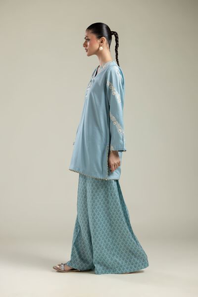 Embroidered | Textured Weave | Geometric Wide Pants | AED 100.00