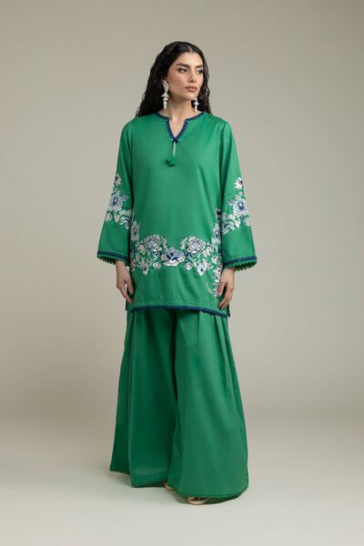 Embroidered | Cambric | Solid Green Pants | AED 130.00