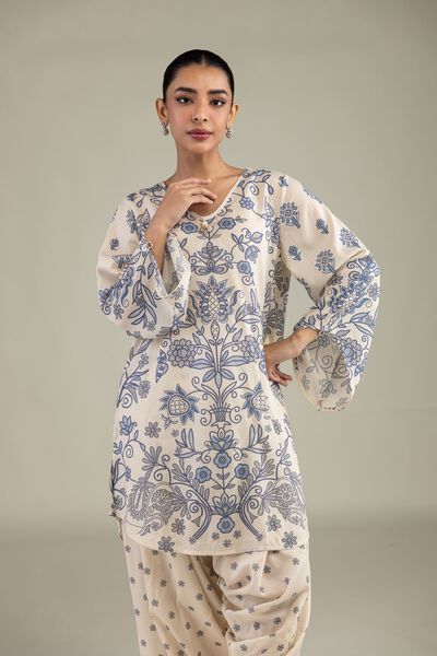 Printed | Textured Weave | Short Floral Kurta | AED 130.00
