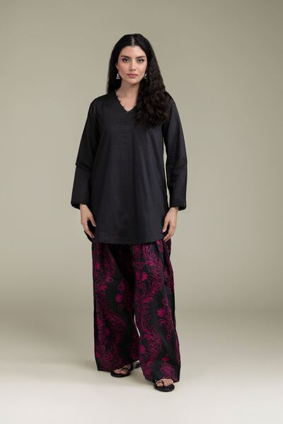 Embroidered | Cotton Dobby | Black Cotton Pants | AED 200.00