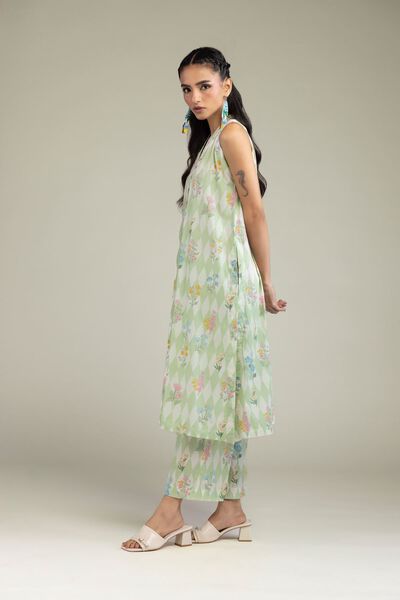 Printed | Cambric | Floral Mint Pants | AED 130.00