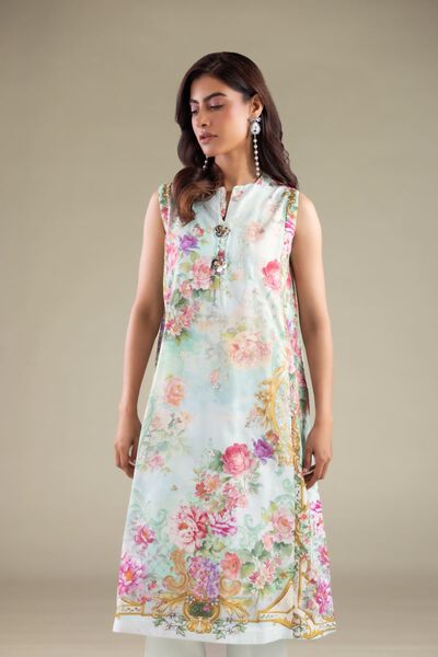 Embroidered | Raw Silk | Sleeveless Floral Kurta | AED 115.00