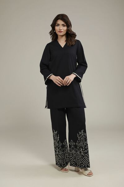 Embroidered | Heavy Textured Cotton | Floral Relaxed Pants | AED 120.00