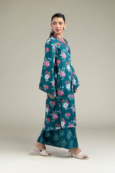 Printed | Cotton Dobby | Floral Teal Pants | AED 130.00