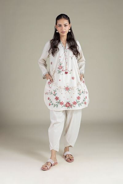 Embroidered | Textured Cambric | Solid Pants | AED 80.00