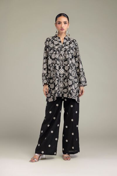 Embroidered | Cambric | Black Cambric Pants | AED 80.00