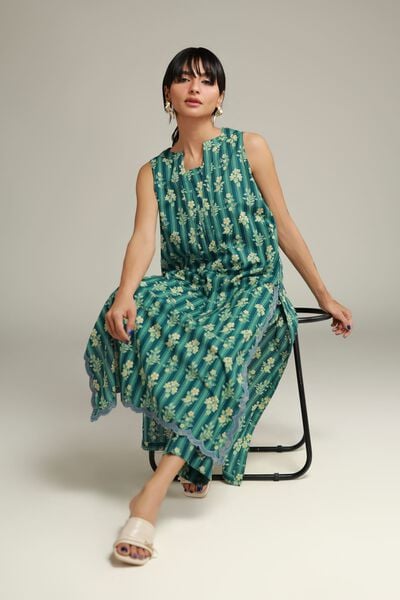 Embroidered | Cotton Dobby | Teal Cotton Kurta | AED 130.00