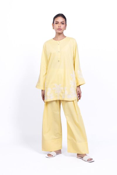 Embroidered | Cotton Dobby | Yellow Cotton Pants | AED 30.00