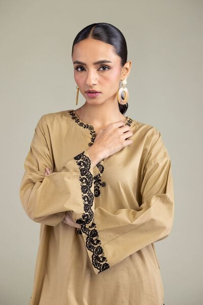 Embroidered | Cambric | Beige Cambric Kurta | AED 180.00