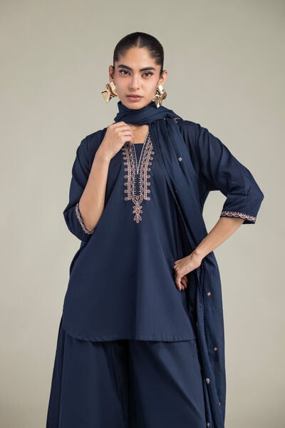 Embroidered | Cambric | Cambric Navy Kurta | AED 150.00