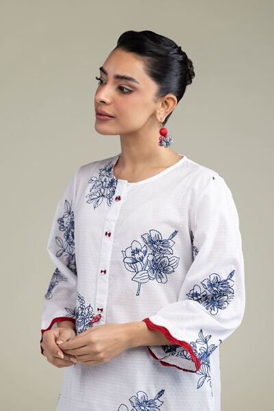 Embroidered | Cotton Dobby | Floral Round-Neck Kurta | AED 150.00