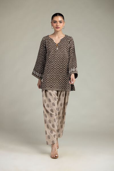 Printed | Cambric | Beige Cambric Shalwar | AED 150.00