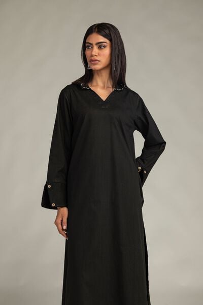 Embroidered | Textured Cotton | Long Black Kurta | AED 130.00