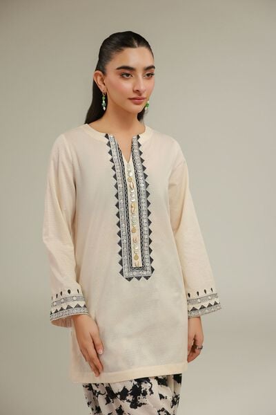 Embroidered | Cotton Dobby | White Embroidered Kurta | AED 45.00