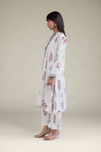 Printed | Cambric | White Floral Pants | AED 80.00