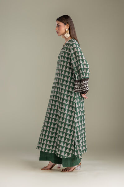 Printed | Light Khaddar | Solid Green Pants | AED 130.00