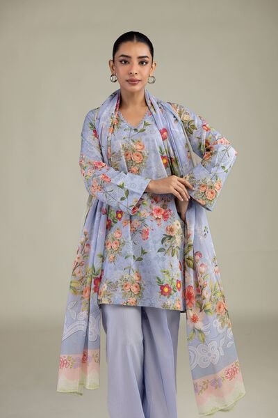 Printed | Cotton Dobby | Blue Floral Kurta | AED 75.00