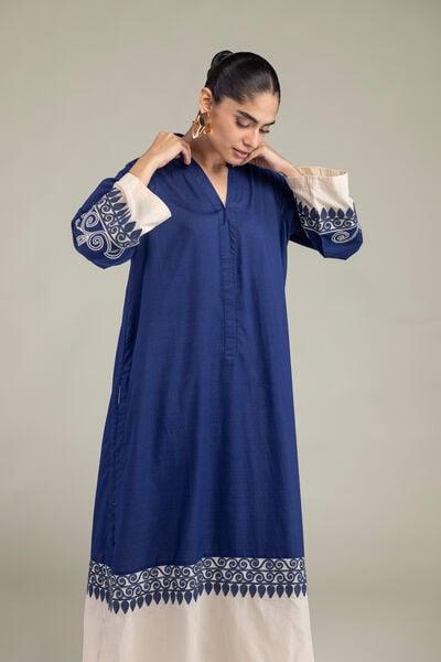 Embroidered | Cotton Dobby | Cotton Navy Kurta | AED 200.00