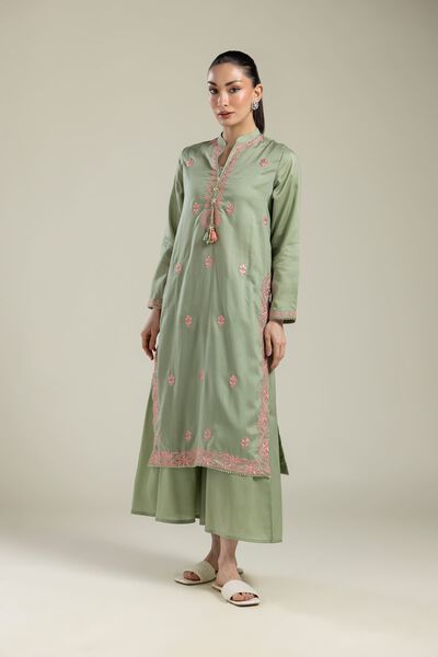 Embroidered | Textured Weave | Green Solid Pants | AED 100.00