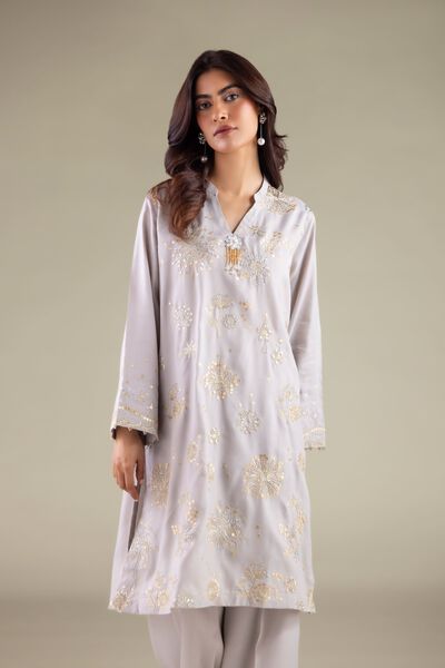 Embroidered | Raw Silk | Band Collar Kurta | AED 115.00