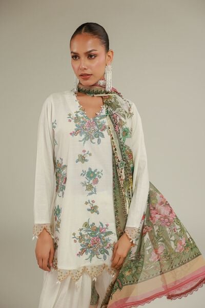 Embroidered | Raw Silk | Floral V-Neck Kurta | AED 140.00