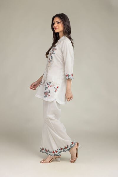 Embroidered | Cotton Dobby | Floral Cotton Pants | AED 80.00