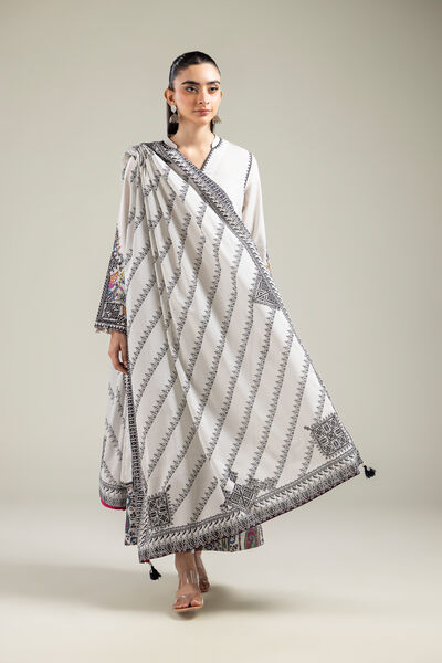 Embroidered | Mesuri | Geometric Off-White Dupatta | AED 80.00