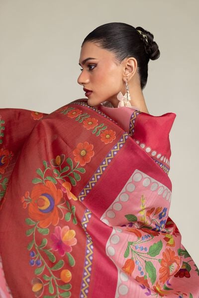 Embroidered | Polyester Silk | Red Floral Dupatta | AED 30.00