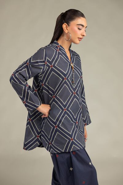 Printed | Cambric | Short Navy Kurta | AED 150.00