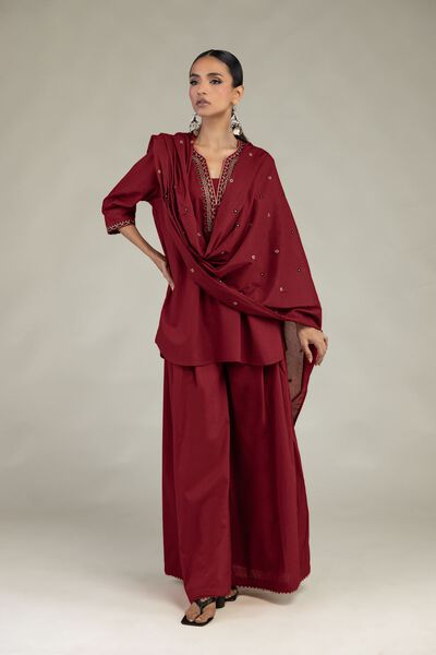 Textured Cotton | Embroidered | Cotton Solid Pants | AED 100.00