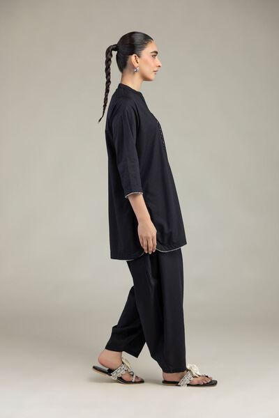 Embroidered | Textured Cotton Viscose | Black Cotton Pants | AED 130.00