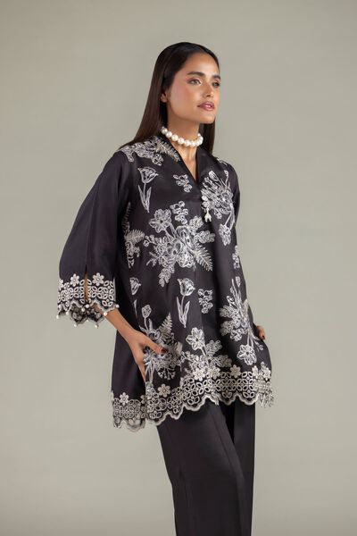 Embroidered | Raw Silk | V-Neck Floral Kurta | AED 138.00