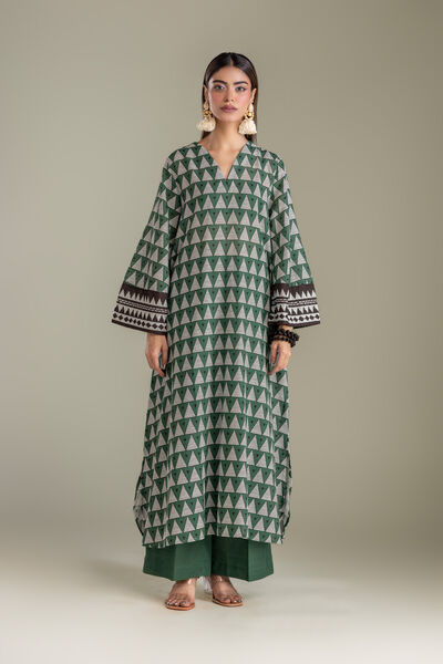 Printed | Light Khaddar | Solid Green Pants | AED 130.00
