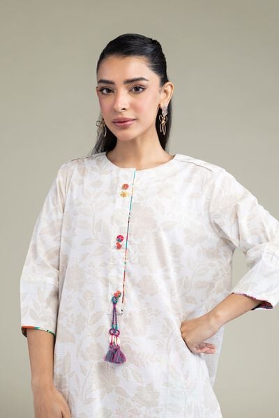 Printed | Cotton Dobby | White Longline Kurta | AED 100.00
