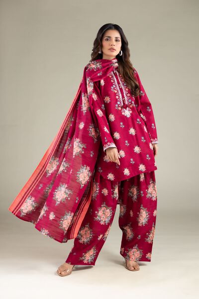 Embroidered | Textured Cotton | Floral Threadwork Kurta | AED 130.00