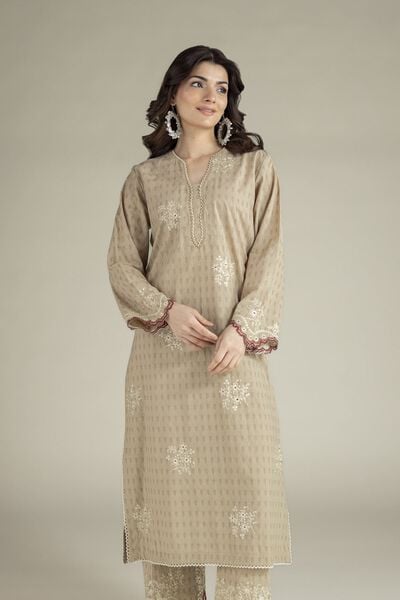 Embroidered | Cotton Dobby | Beige Tailored Suit | AED 250.00