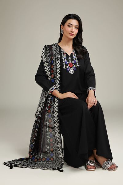 Embroidered | Cambric | Black Cambric Kurta | AED 100.00