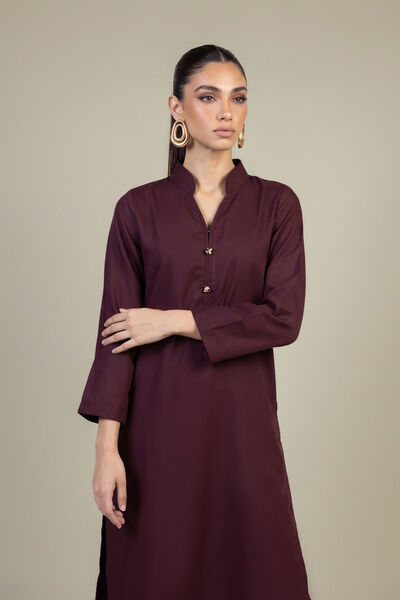 Dyed | Raw Silk | Solid Maroon Kurta | AED 150.00