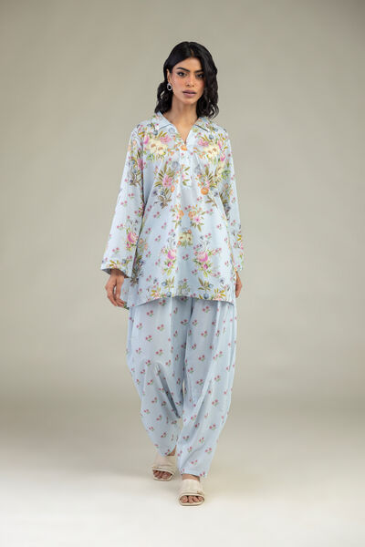 Embroidered | Cambric | Blue Floral Pants | AED 130.00