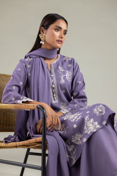 Embroidered | Raw Silk | Floral V-Neck Kurta | AED 138.00