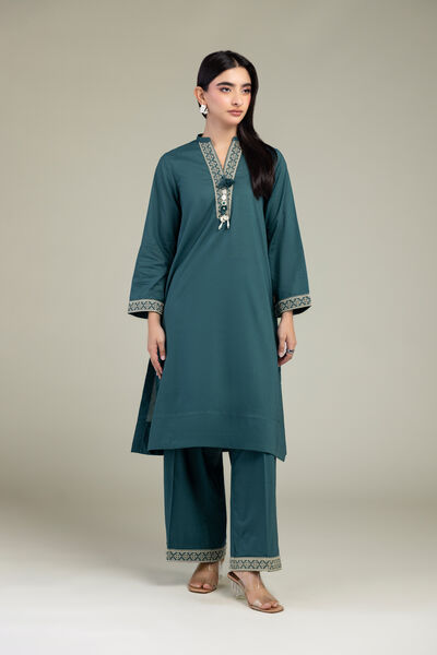 Embroidered | Cambric | Teal Cambric Pants | AED 130.00