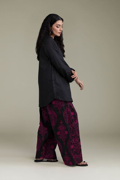 Embroidered | Cotton Dobby | Black Cotton Pants | AED 200.00