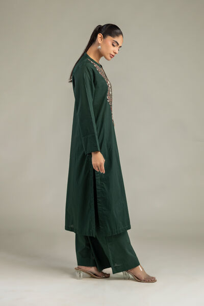 Embroidered | Cambric | Solid Green Pants | AED 130.00