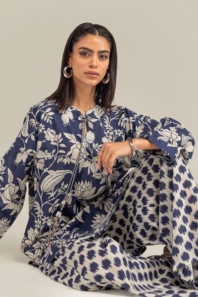 Printed | Cambric | Floral Navy Kurta | AED 150.00