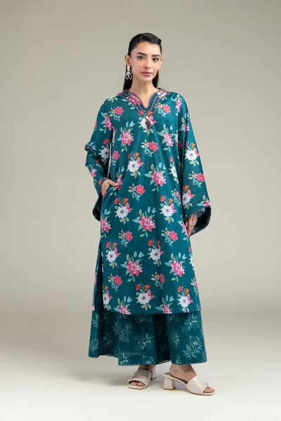 Printed | Cotton Dobby | Floral Teal Pants | AED 130.00